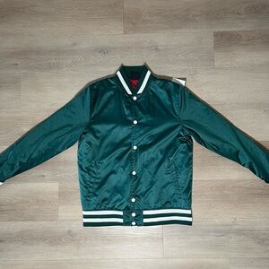 Green Satin Bomber Jacket
